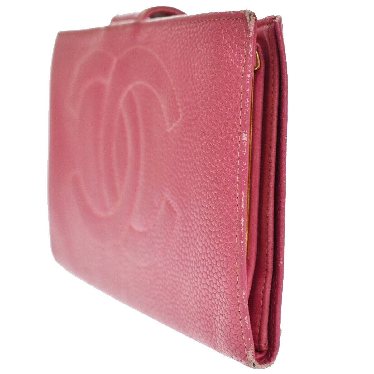 CHANEL CC Logo Long Bifold Wallet Purse Caviar Leather Pink GHW Vintage 05GA848
