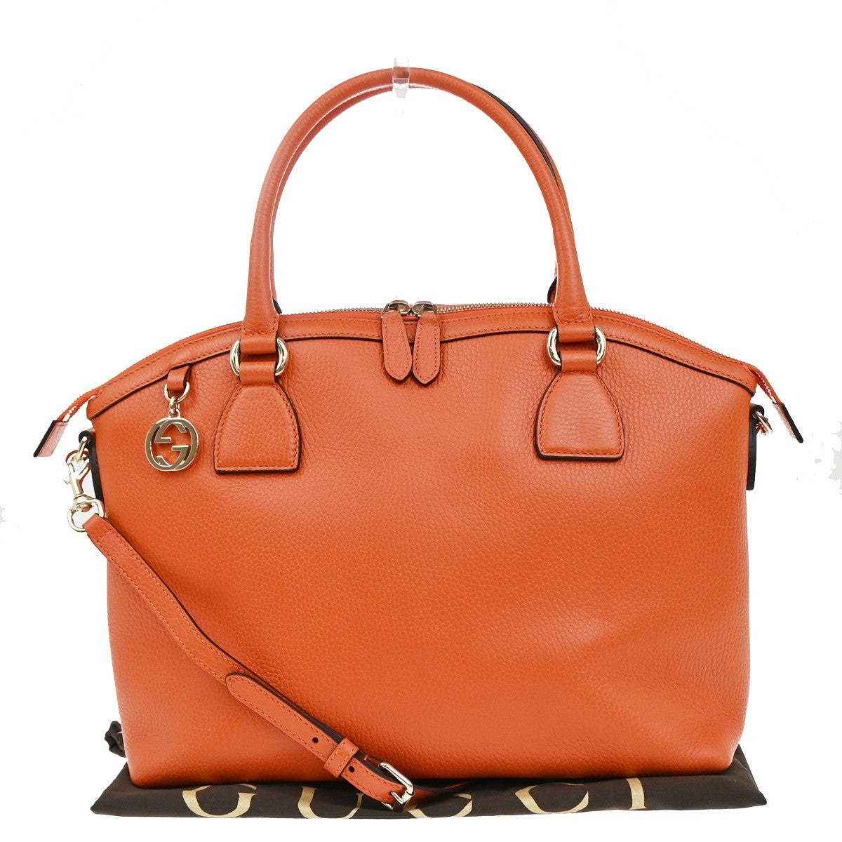 GUCCI Logo Interlocking GG Charm 2Way Shoulder Hand Bag Leather Orange 90KP030