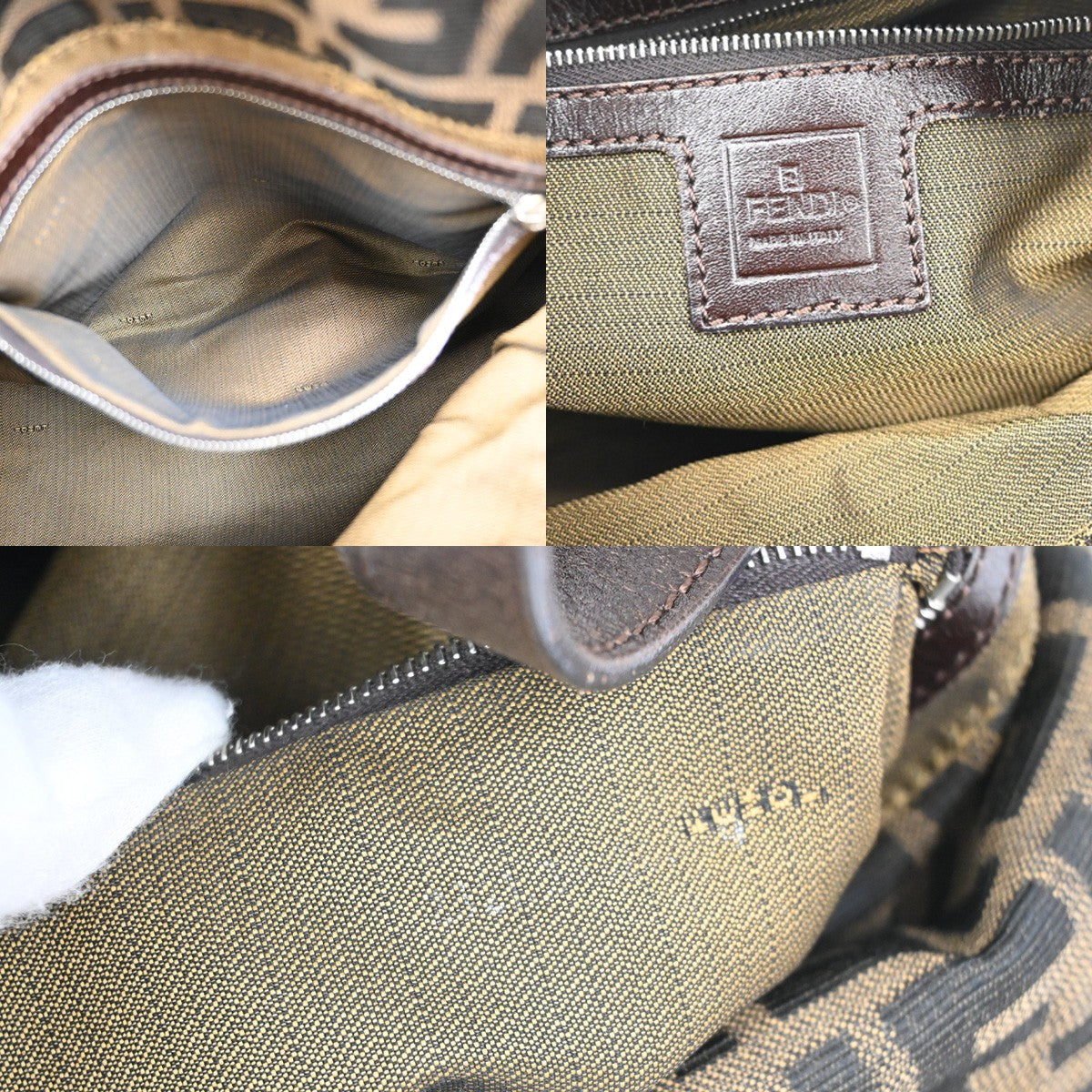 FENDI Logo Zucca Pattern Shoulder Bag Canvas Leather Brown SHW Italy 18YH756