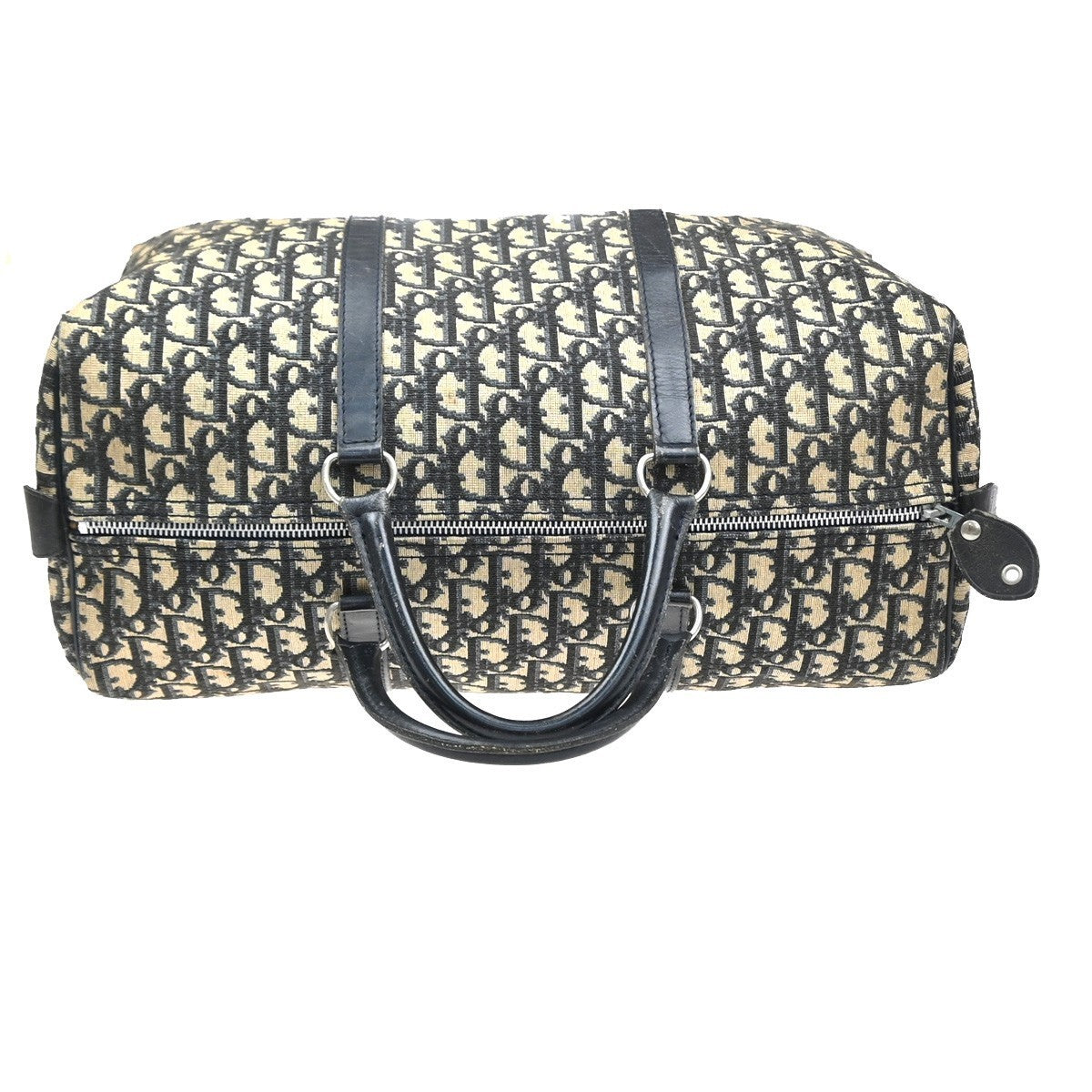 CHRISTIAN DIOR Logo Trotter Boston Hand Bag Canvas Leather Blue France 73MA573