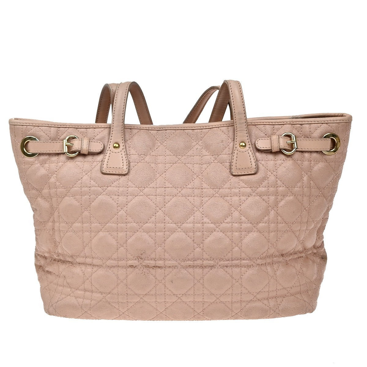 CHRISTIAN DIOR Panarea Cannage Shoulder Bag Coating Canvas Leather Pink 88KP284