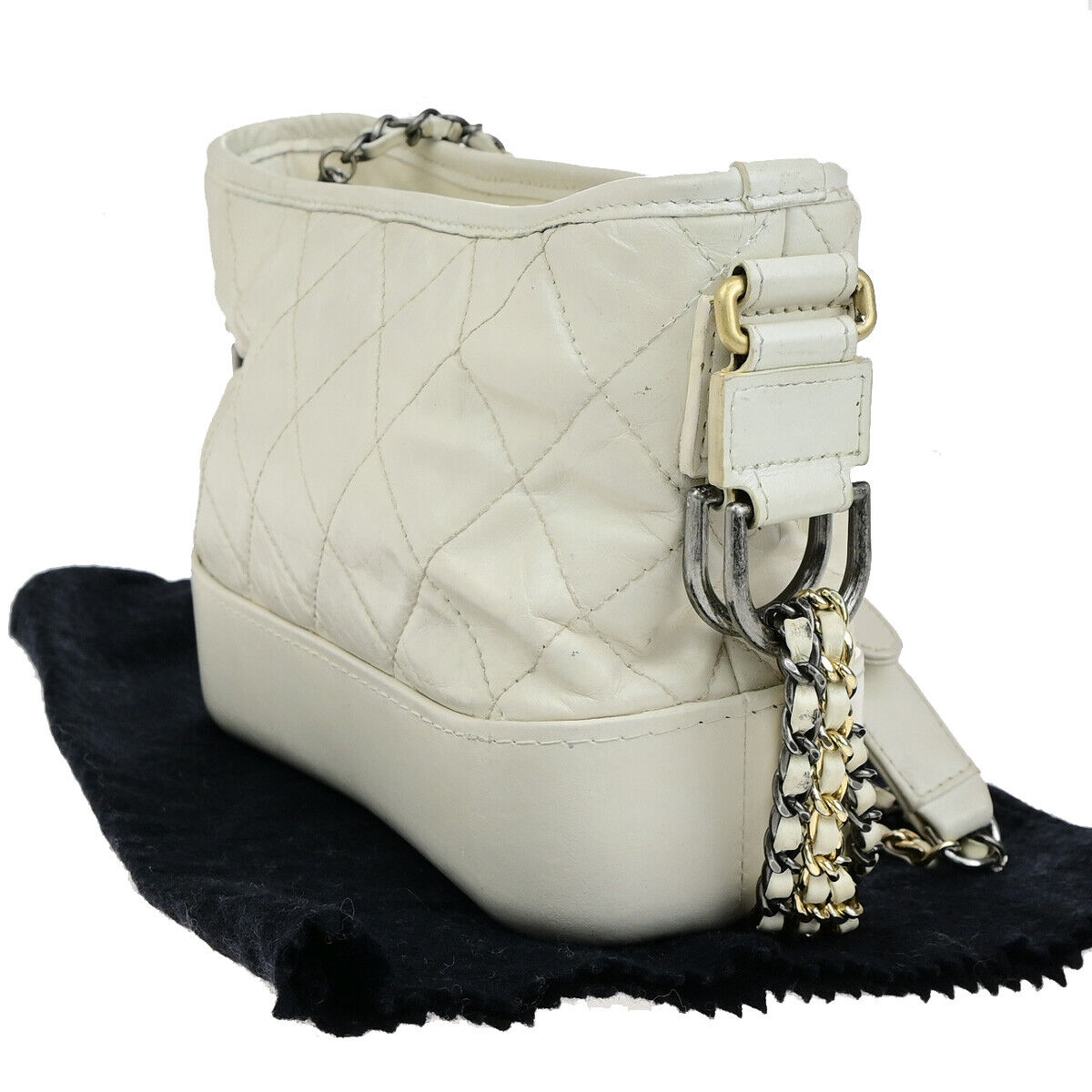 CHANEL CC Logo Gabrielle Chain Shoulder Bag Leather White Italy 685RK695