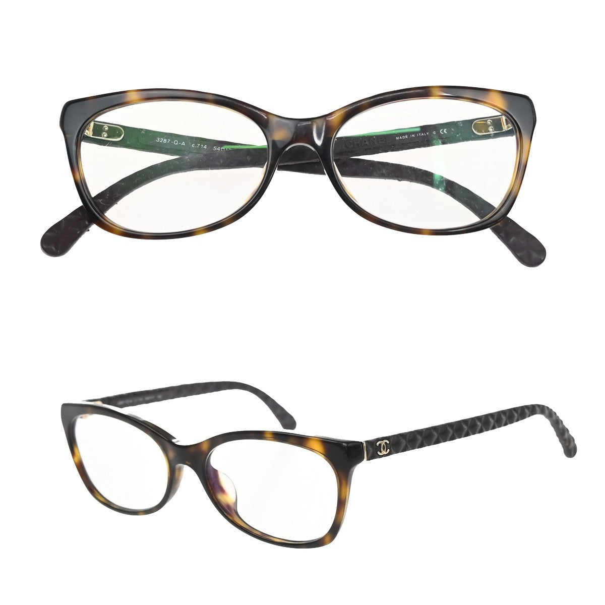 CHANEL CC Logo Matelasse Glasses Eye Wear 3287-Q-A Plastic Black 09RF712