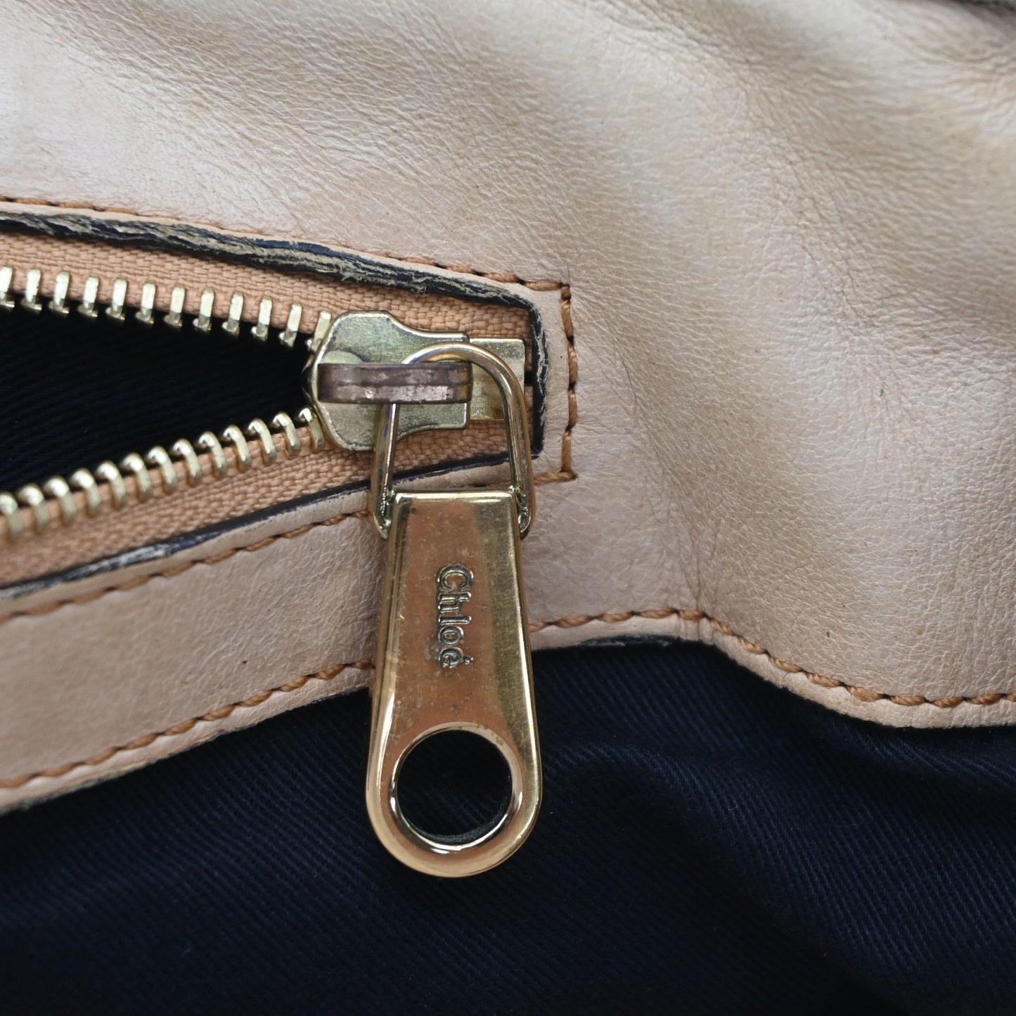 CHLOE Logo Etel Shoulder Hand Bag Leather Beige Brown GHW 63KD065