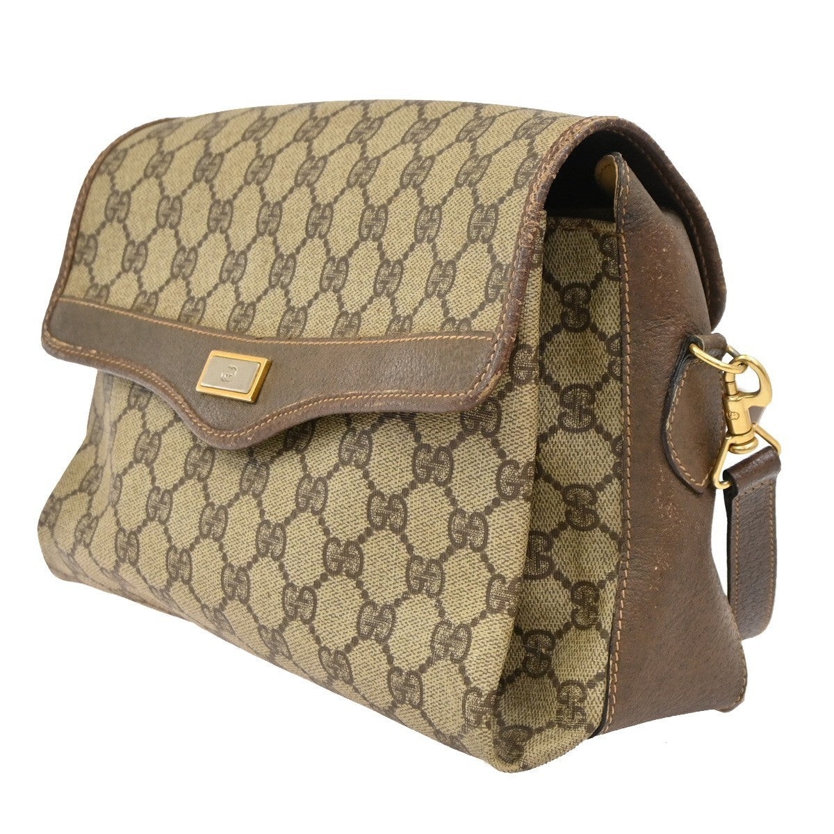 GUCCI Logo GG Pattern Shoulder Bag PVC Leather Brown GHW Italy 04DA118