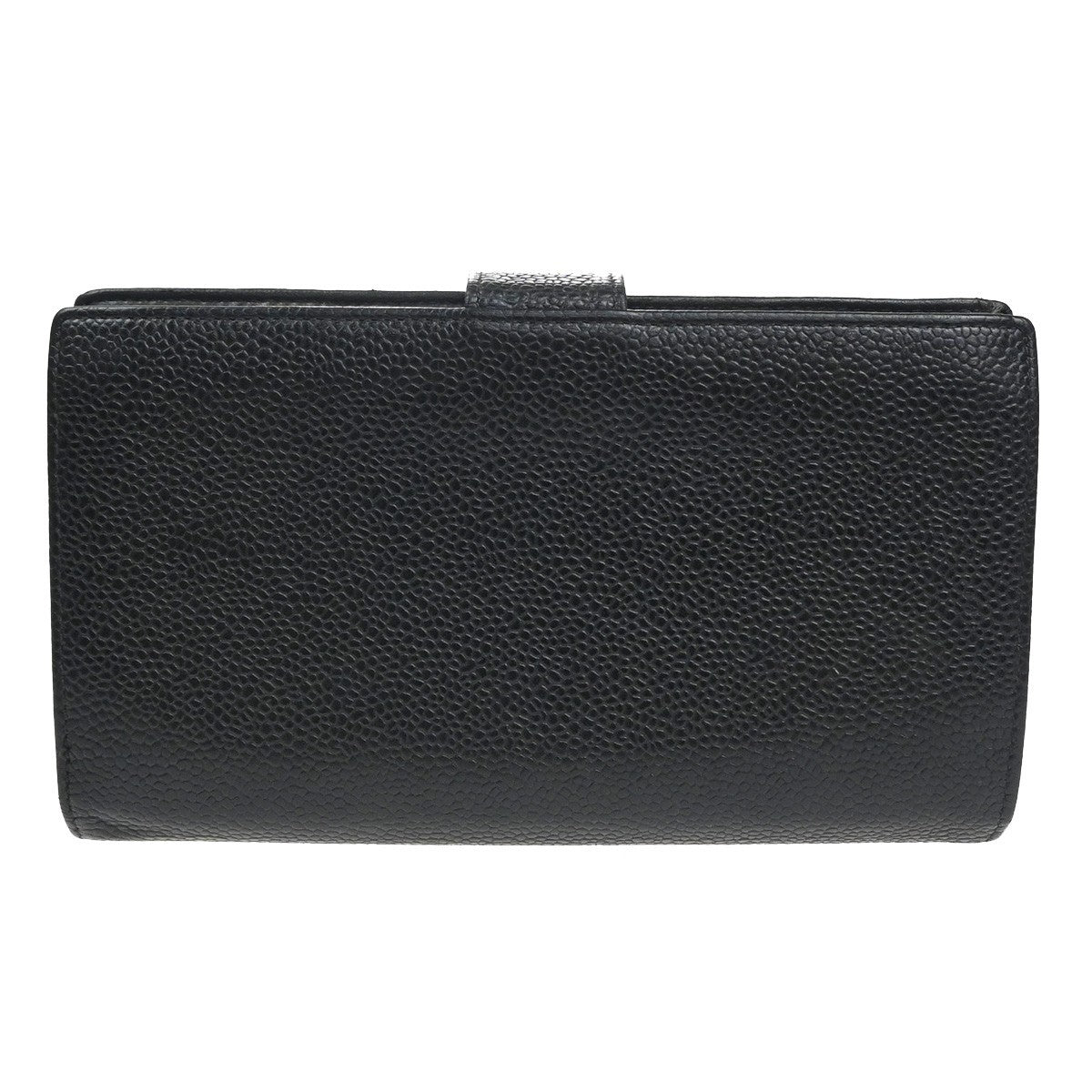 CHANEL CC Logo Bifold Long Wallet Grained Calfskin Leather Black France 16RL991