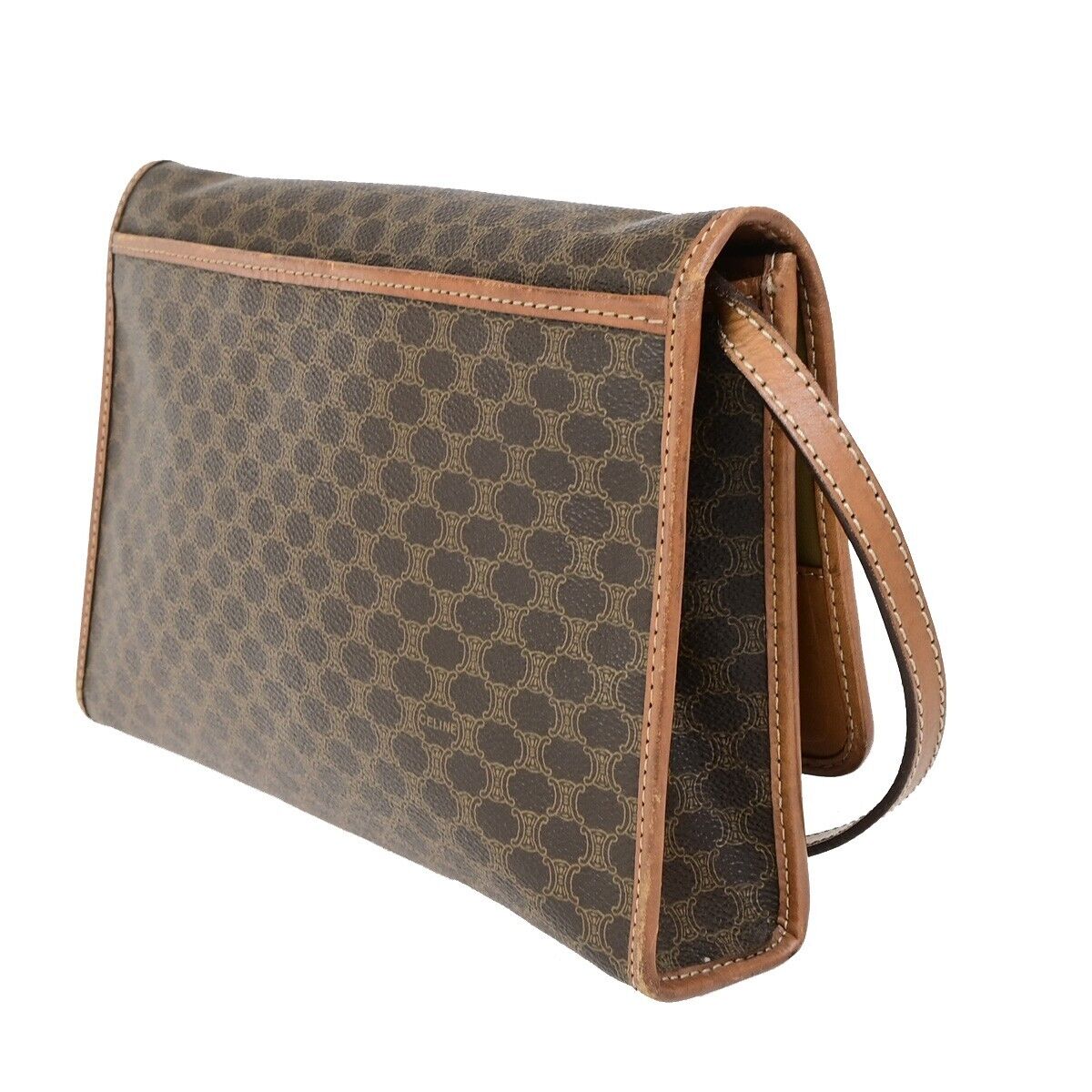 CELINE Logo Macadam Pattern Shoulder Bag PVC Leather Brown GHW Italy 65FB173