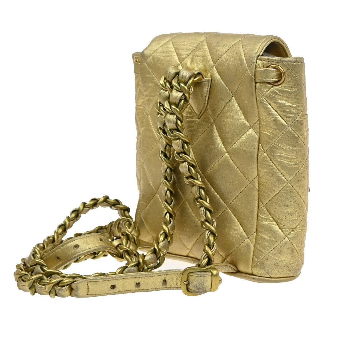 CHANEL CC Logo Duma Matelasse Chain Backpack Bag Leather Gold Vintage 717RP177