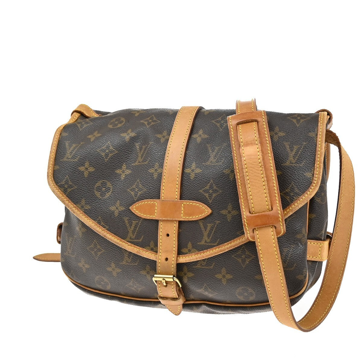 LOUIS VUITTON Logo Saumur 30 Shoulder Bag Monogram Leather Brown M42256 75EE234