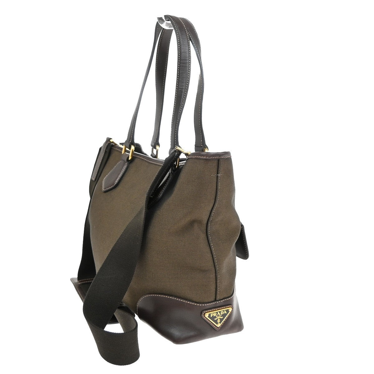PRADA MILANO Logo 2Way Shoulder Hand Bag Jacquard Leather Brown GHW 18EE299