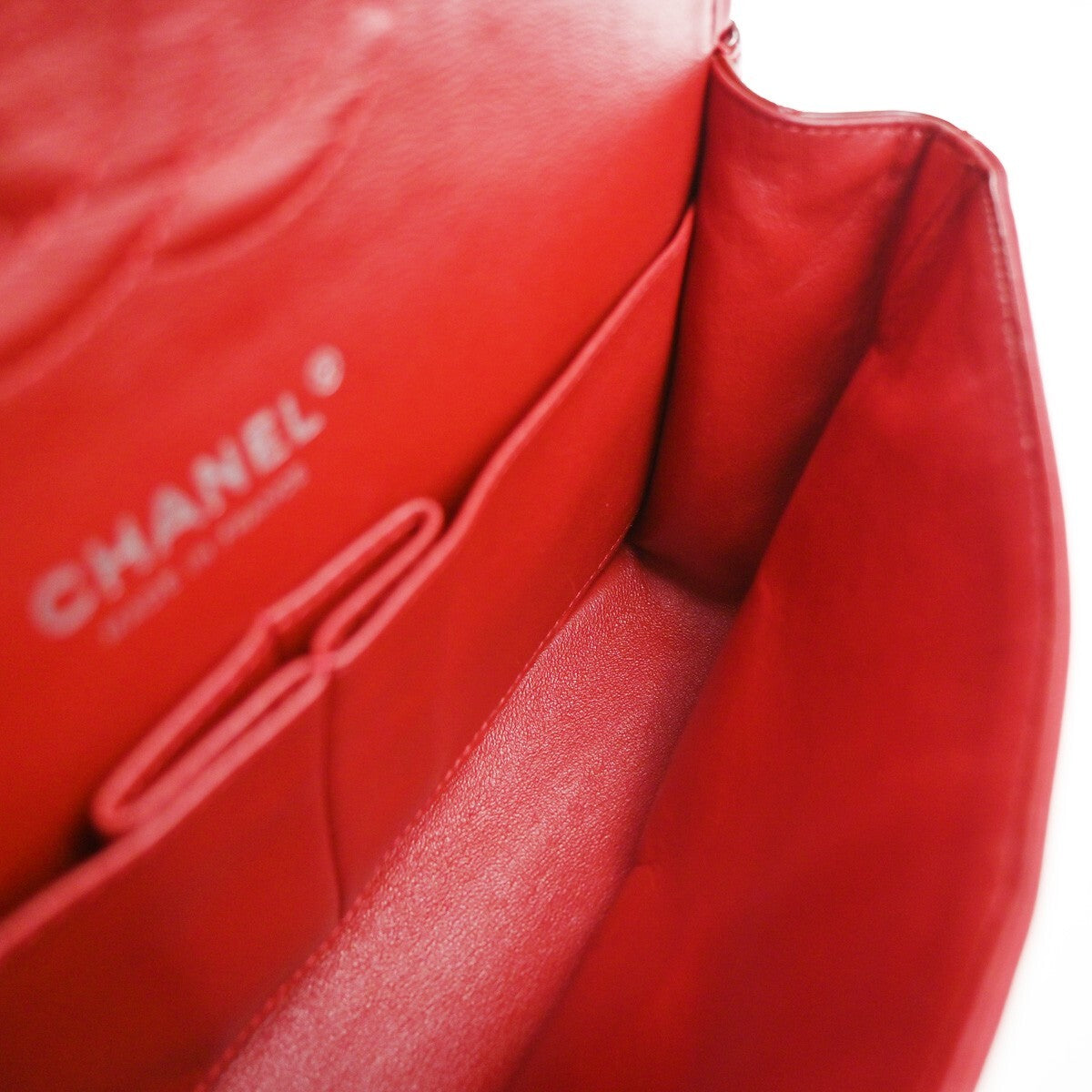 CHANEL Matelasse 25 Double Flap Chain Shoulder Bag Patent Leather Red 339RF259