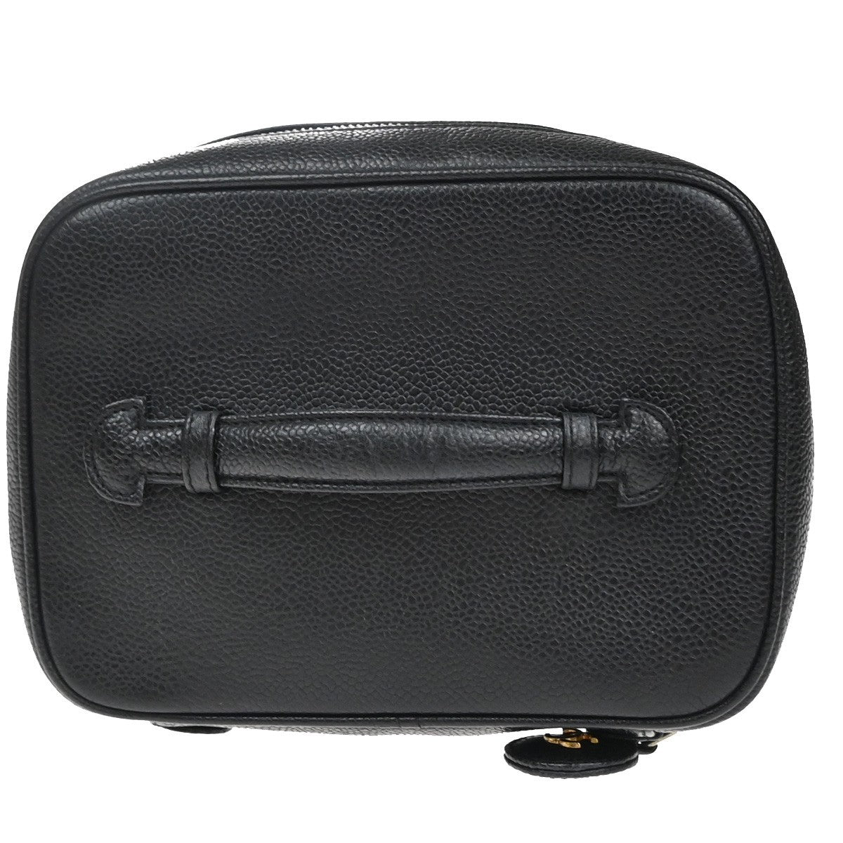 CHANEL CC Logo Vanity Hand Bag Grained Calfskin Leather Black GHW VTG 18RQ016