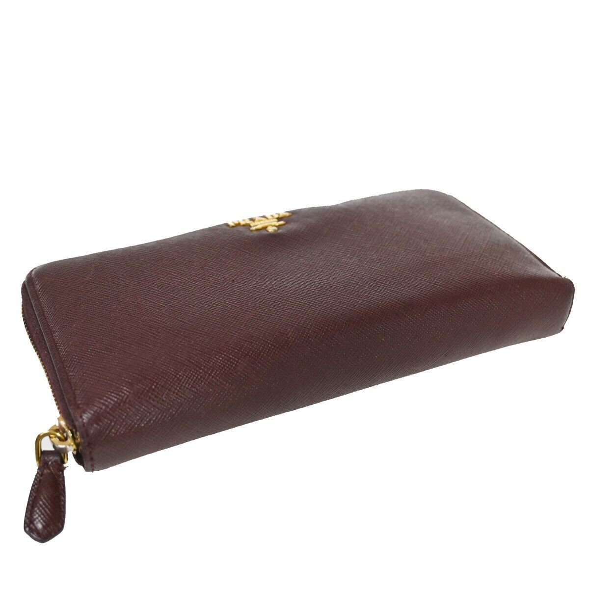 PRADA Logo Saffiano Long Zipper Wallet Purse Leather Brown GHW Italy 02YD998