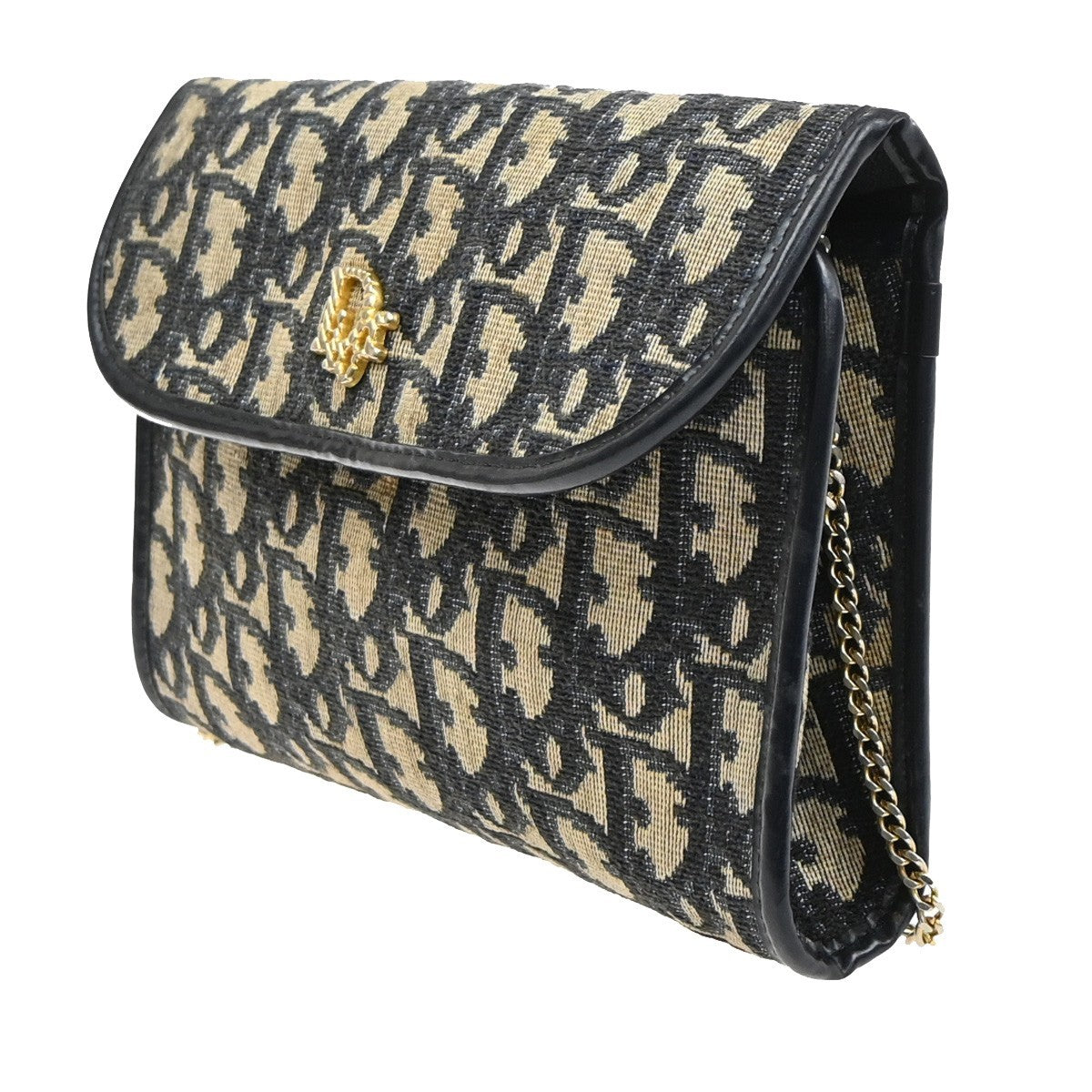 CHRISTIAN DIOR Trotter Chain Shoulder Bag Canvas Leather Blue France 64MA652