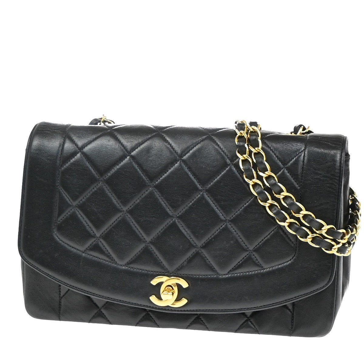 CHANEL Diana Matelasse 25 Chain Shoulder Bag Leather Black GHW Vintage 342RF657