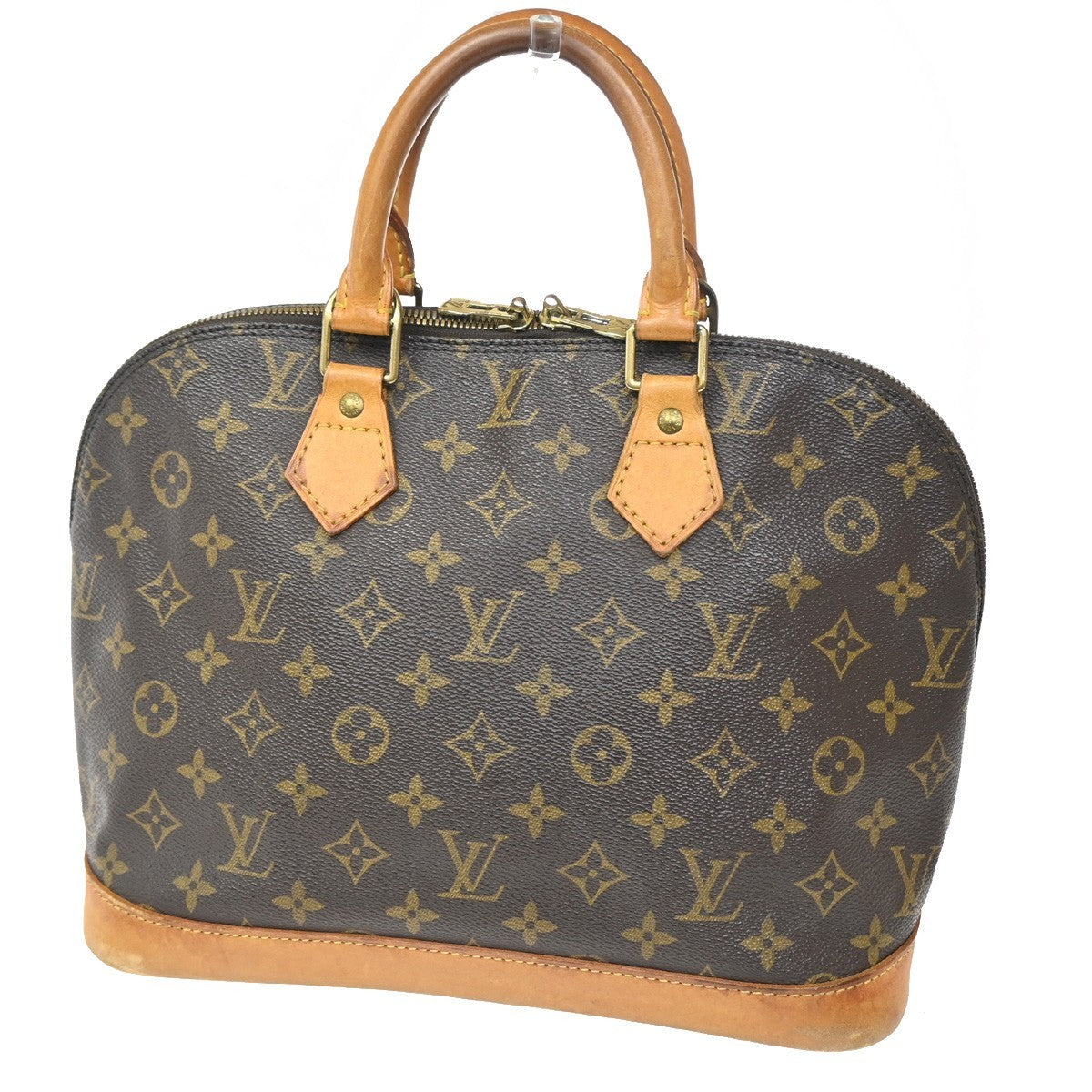 LOUIS VUITTON LV Logo Alma Hand Bag Monogram Leather Brown France M51130 34ZA049