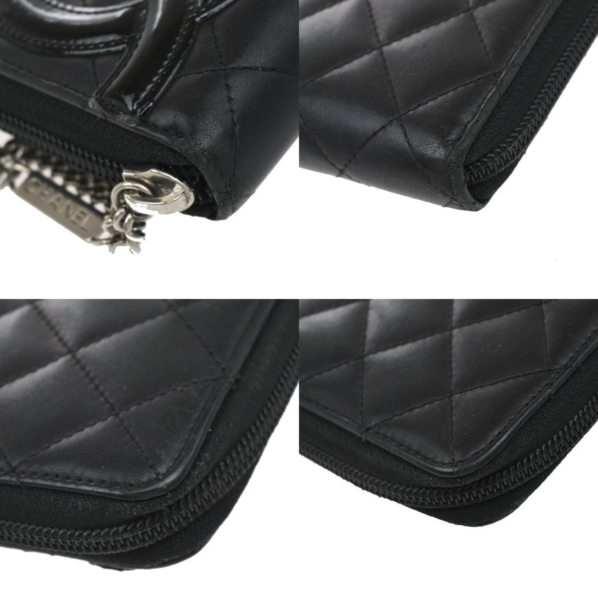 CHANEL CC Cambon Long Zipper Bifold Wallet Leather Patent Leather Black 30RF618