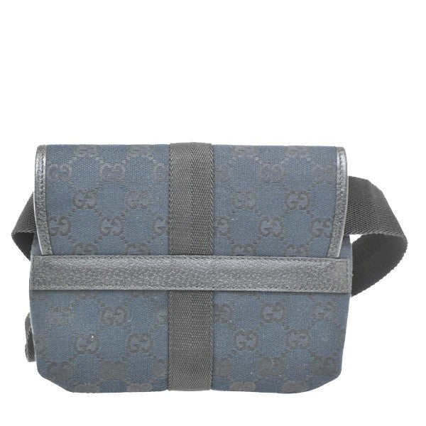 GUCCI Logo GG Pattern Mini Waist Belt Bag Canvas Leather Black SHW Italy 76DA248