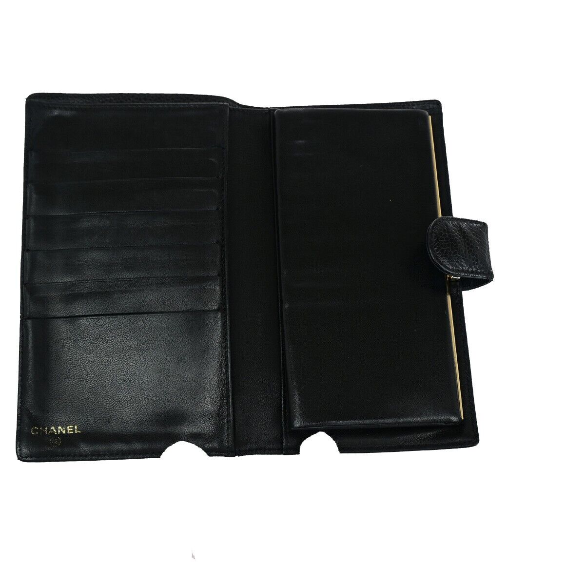 CHANEL CC Long Bifold Wallet Purse Caviar Skin Leather Black GHW Vintage 30SH861