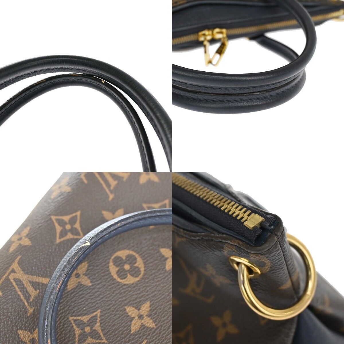 LOUIS VUITTON Pallas Hand Bag Monogram Leather Blue Brown Gold M44042 49YC750
