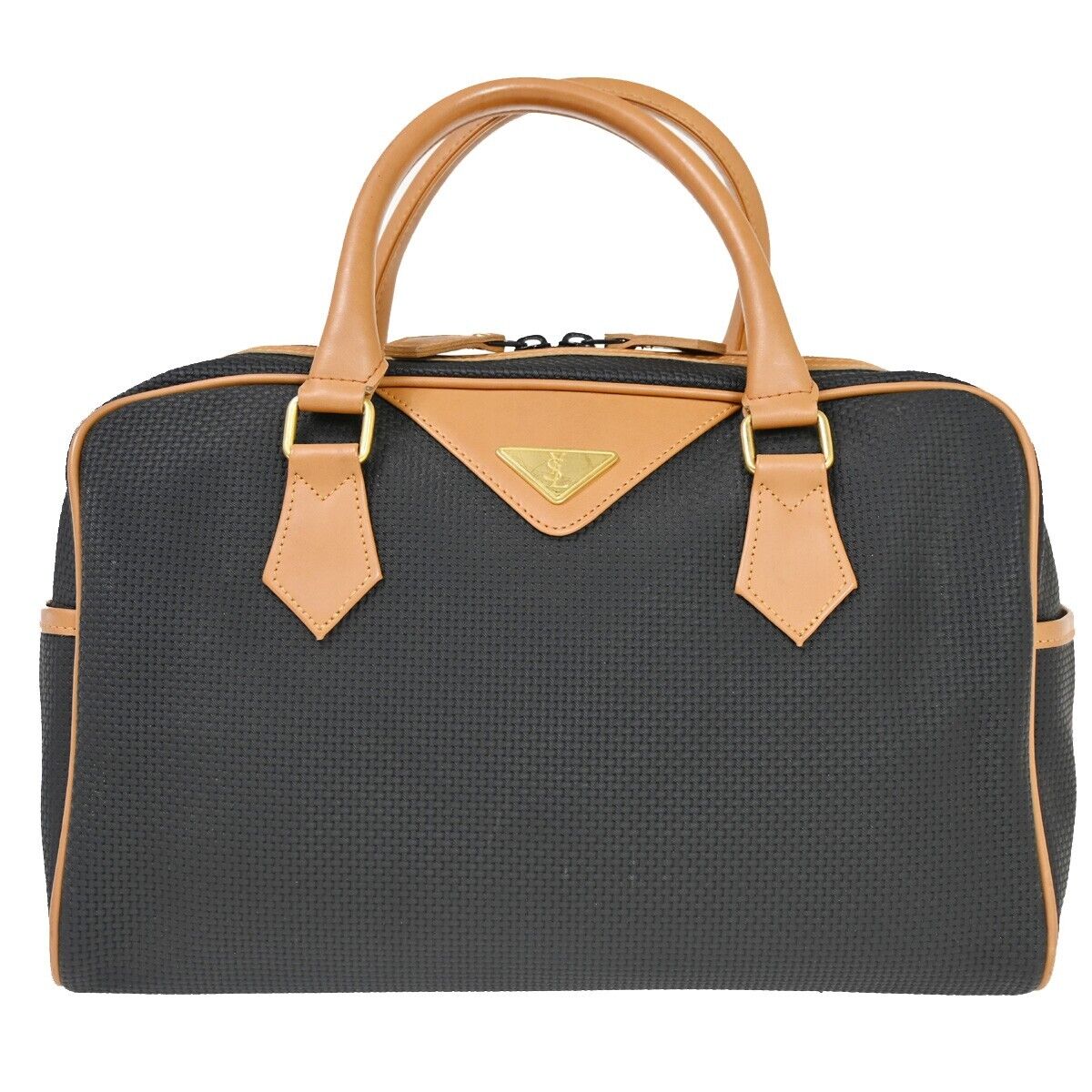 YVES SAINT LAURENT YSL Tote Hand Bag Leather PVC Black Beige Gold  63SH216
