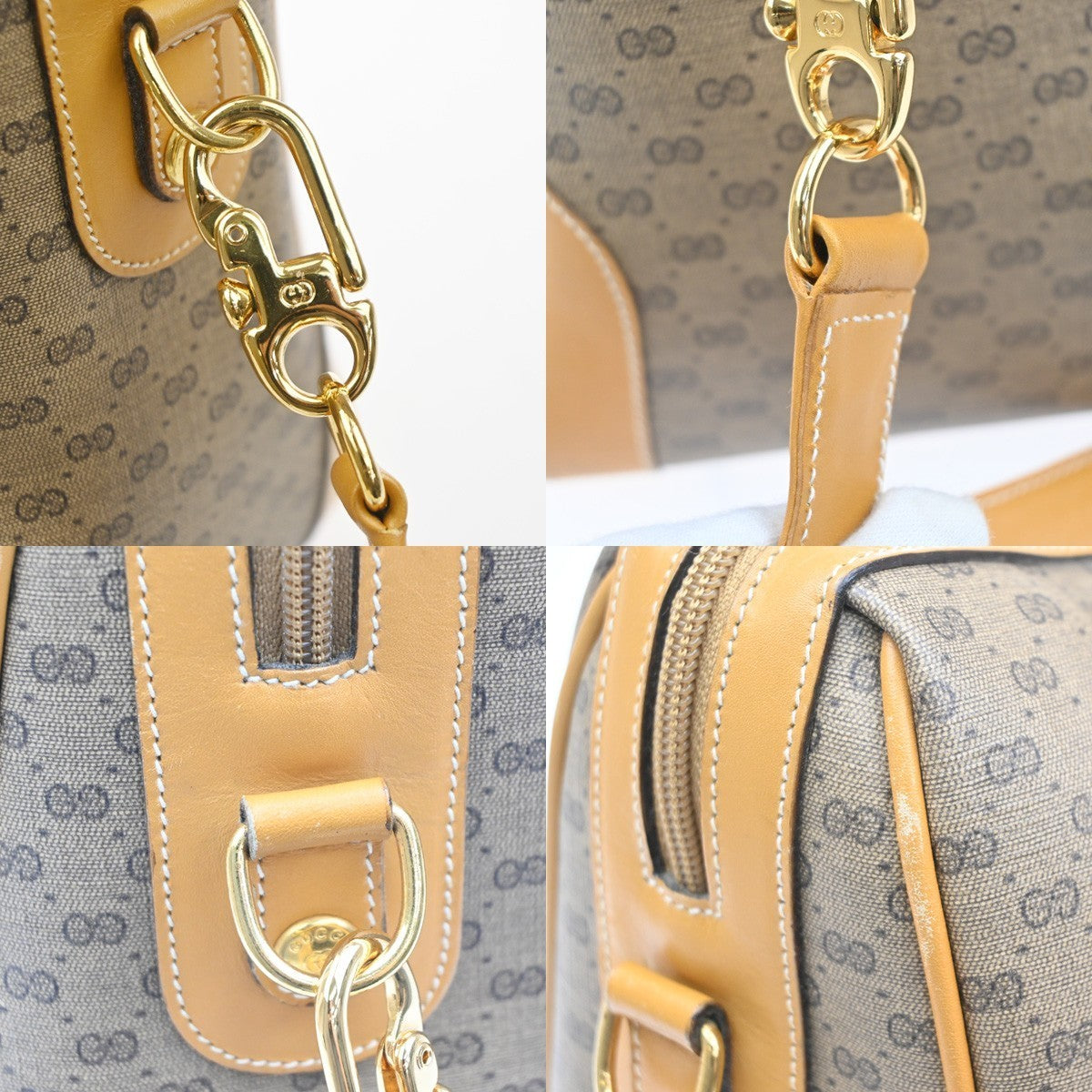 GUCCI Logo GG Pattern 2way Shoulder Hand Bag PVC Leather Beige GHW Italy 38MA555