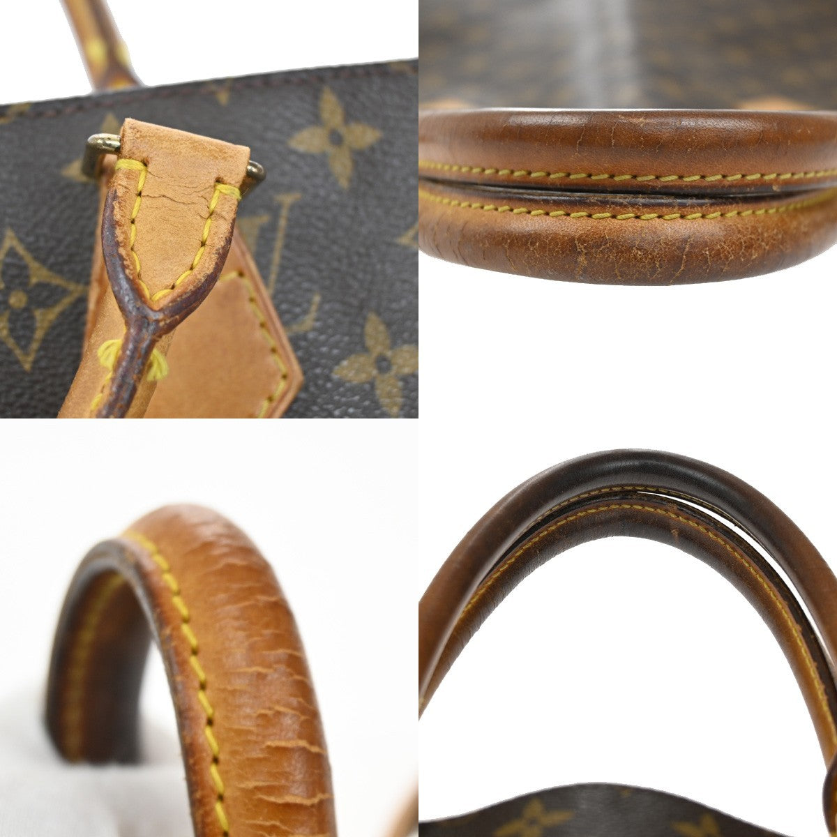 LOUIS VUITTON Logo Sac Plat Hand Tote Bag Monogram Leather Brown M51140 61TA072