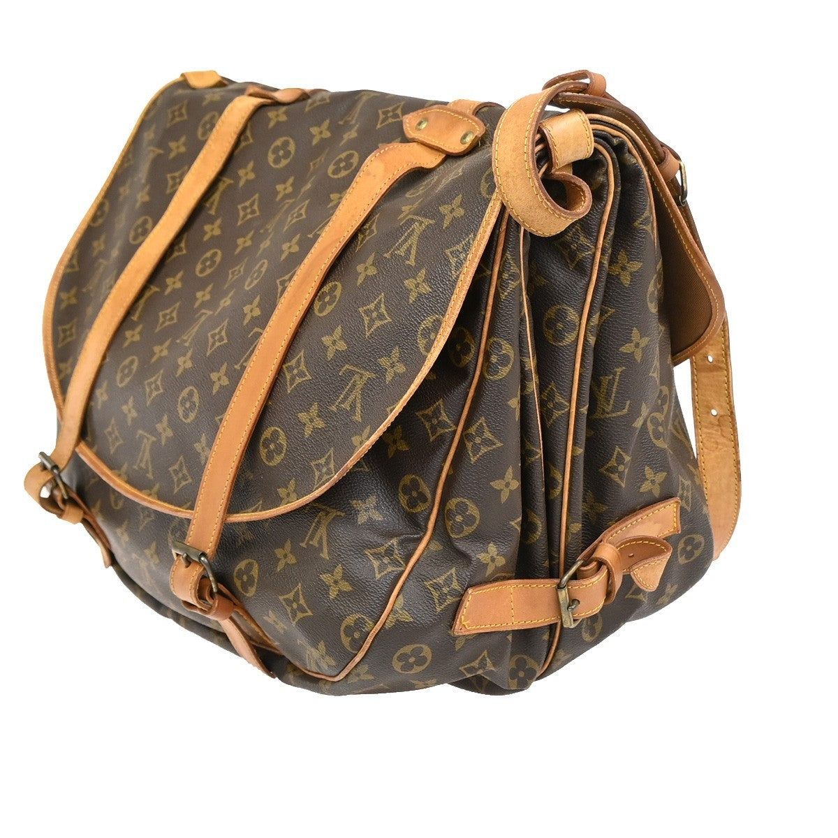LOUIS VUITTON Logo Saumur 43 Shoulder Bag Monogram Leather Brown M42252 84ZA235