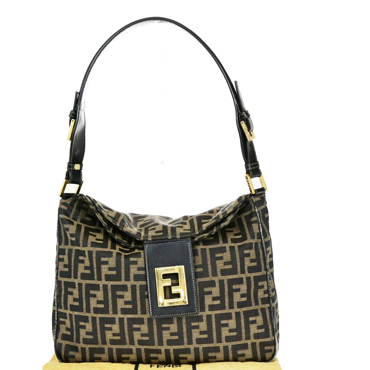 FENDI Logo Zucca Pattern Shoulder Bag Canvas Leather Brown SHW Italy 34SH943
