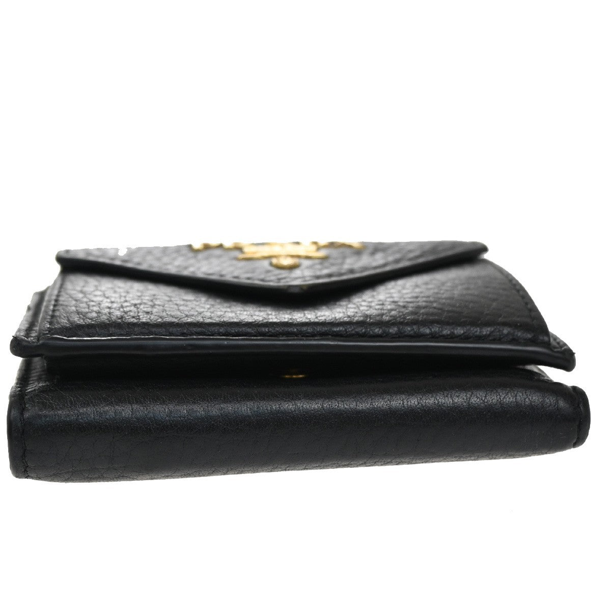 PRADA Logo Mini Compact Trifold Wallet Vitello Leather Black GHW 62YH815