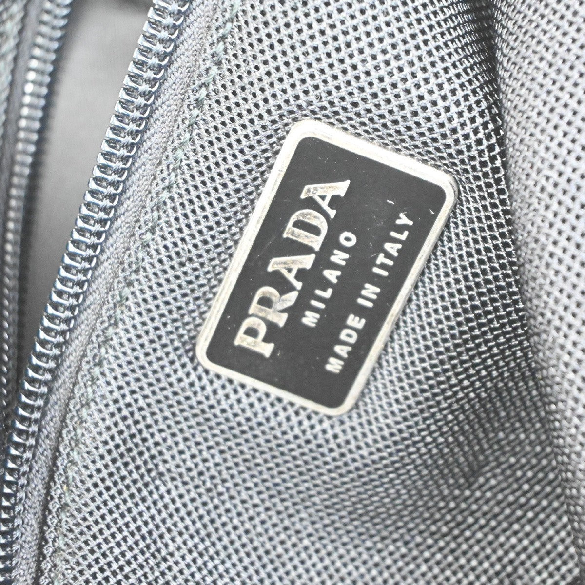 PRADA Logo Shoulder Tote Bag Nylon Canvas Leather Blue Black Italy 36MA685