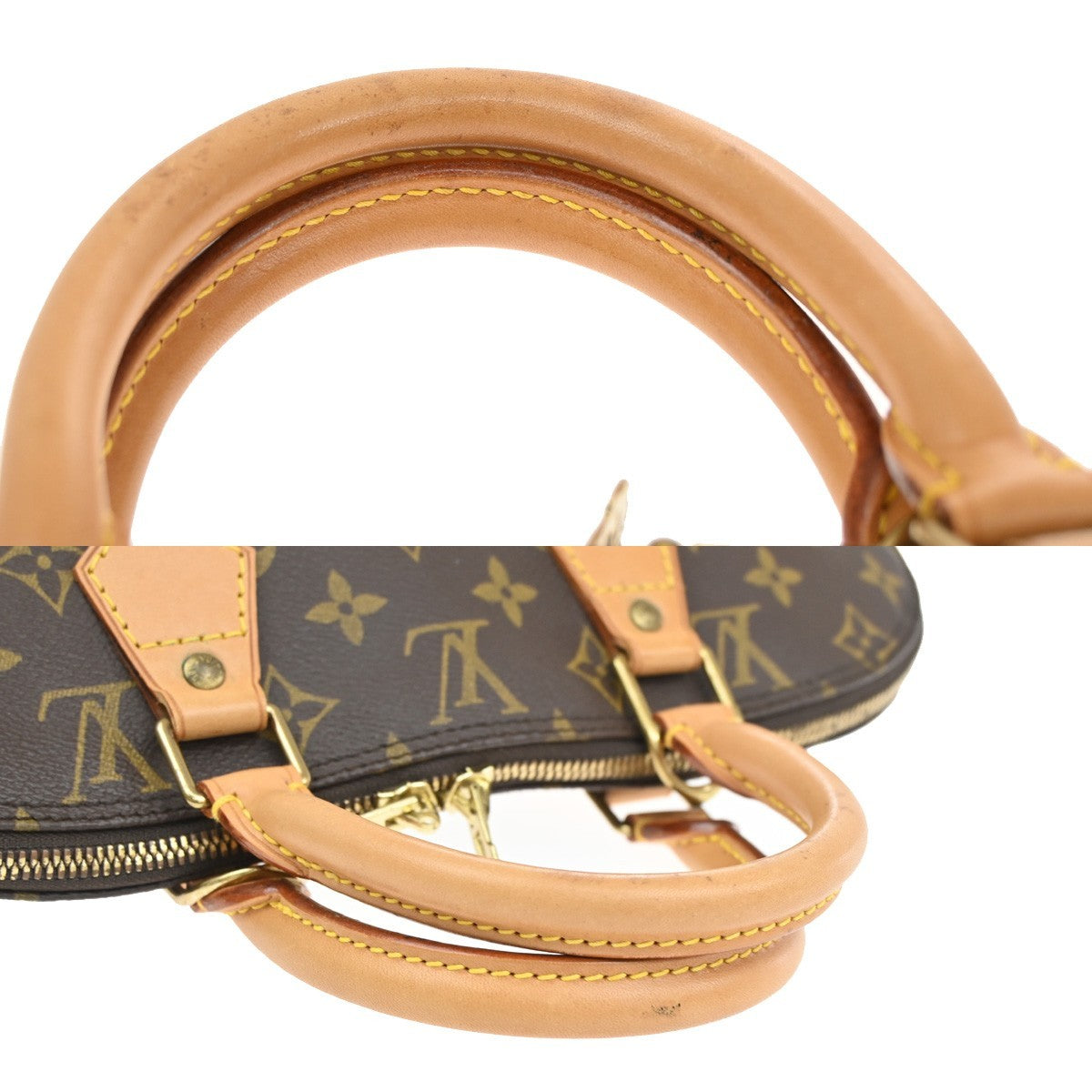 LOUIS VUITTON LV Logo Alma Hand Bag Monogram Leather Brown France M51130 11TA326