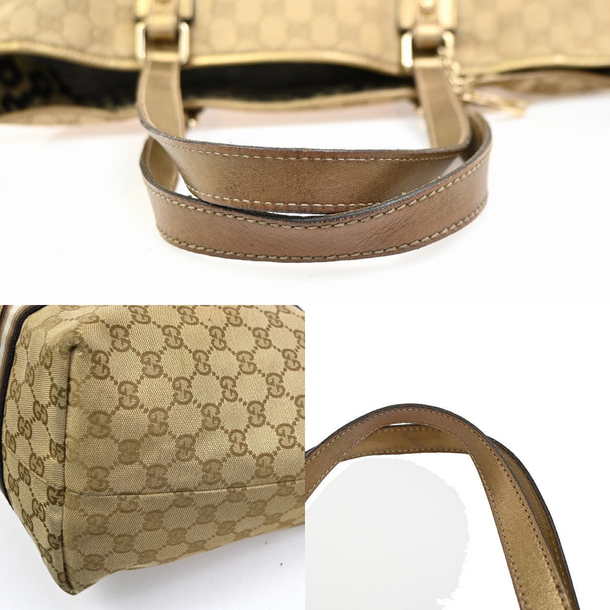 GUCCI GG Sherry Line ShoulderTote Bag Canvas Leather Beige Italy 137396 31MA072