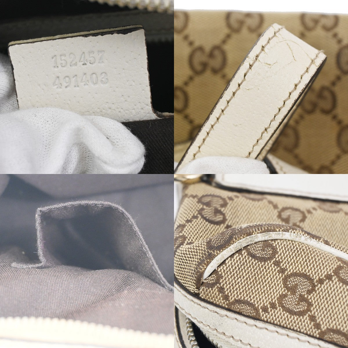 GUCCI GG Pattern Charmy Hand Boston Bag Canvas Leather Brown White GHW 04ZA341