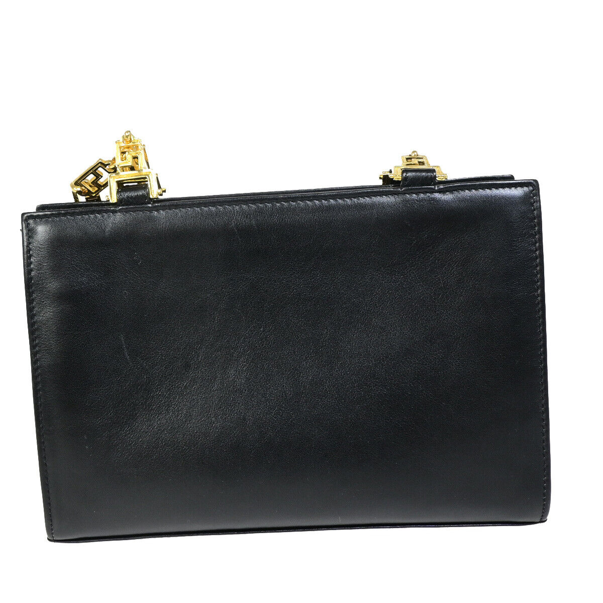 GIANNI VERSACE Logo Medusa Chain Shoulder Bag Leather Black GHW 72YG342