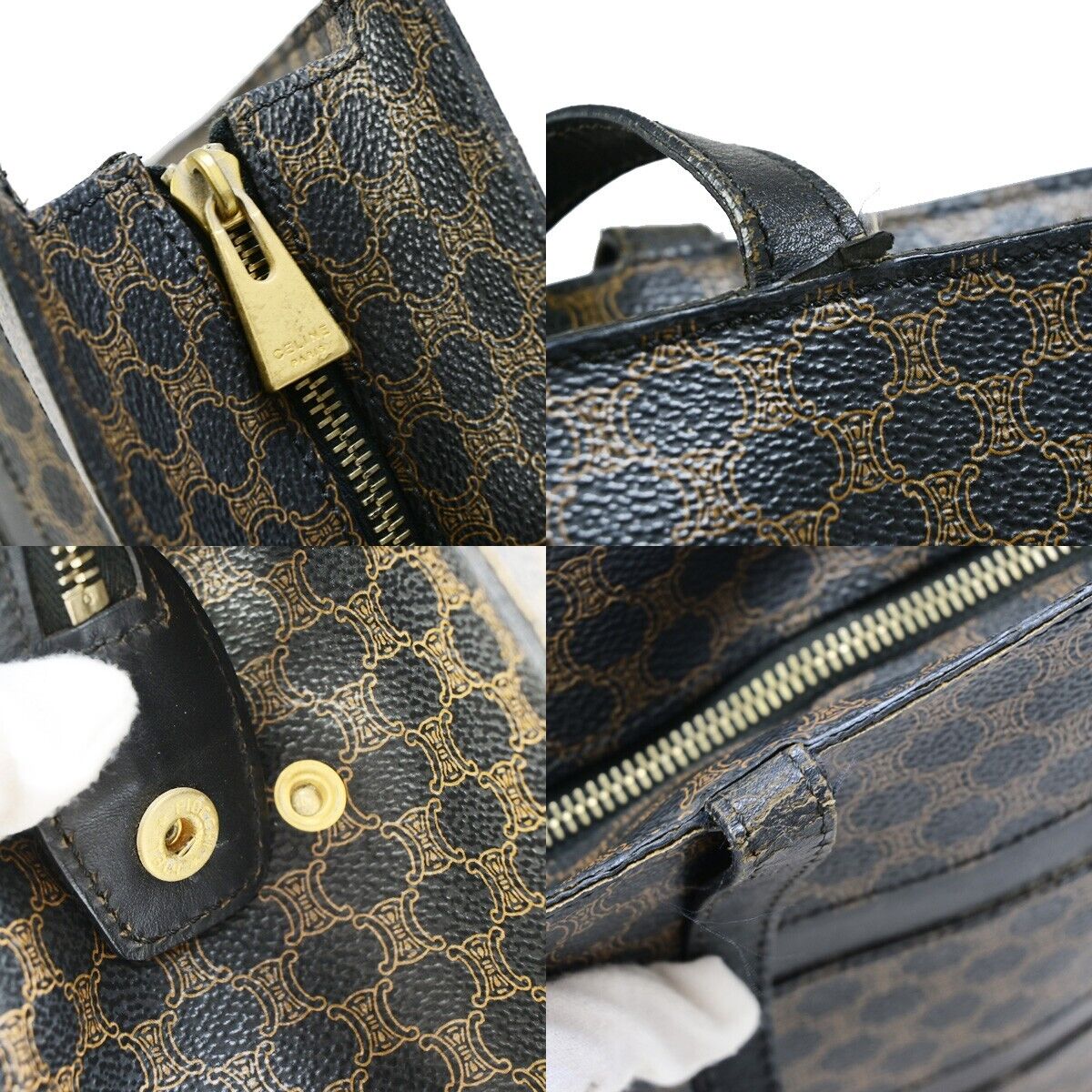 CELINE Logo Macadam Pattern Shoulder Tote Bag PVC Leather Black Italy 66EB346