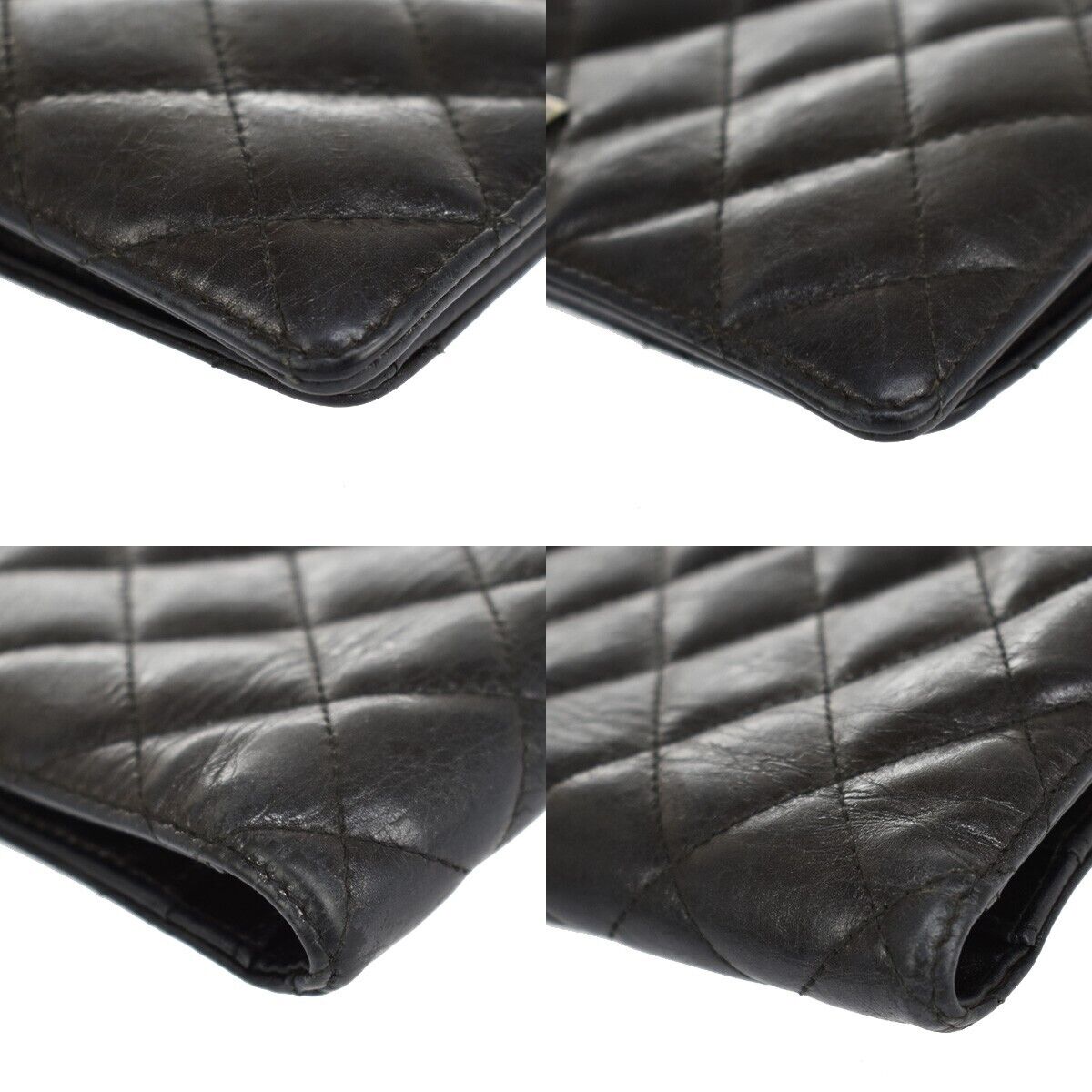 CHANEL CC Logo Matelasse Bifold Long Wallet Purse Leather Black France 60SH438