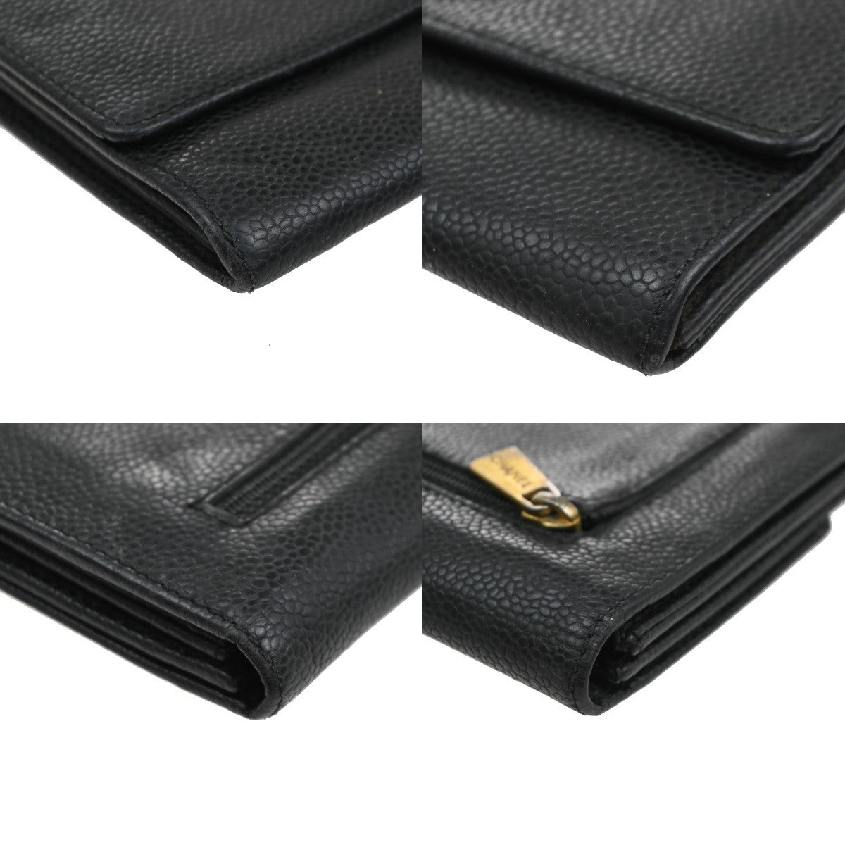 CHANEL CC Logo Bifold Long Wallet Grained Calfskin Leather Black Italy 65MA653