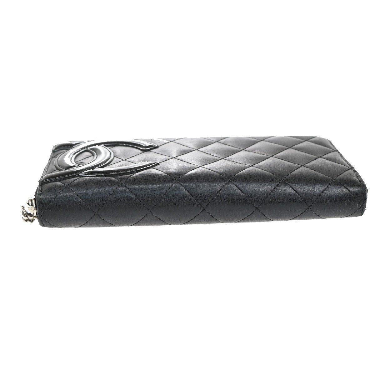CHANEL CC Cambon Long Zipper Bifold Wallet Leather Patent Leather Black 30RF618