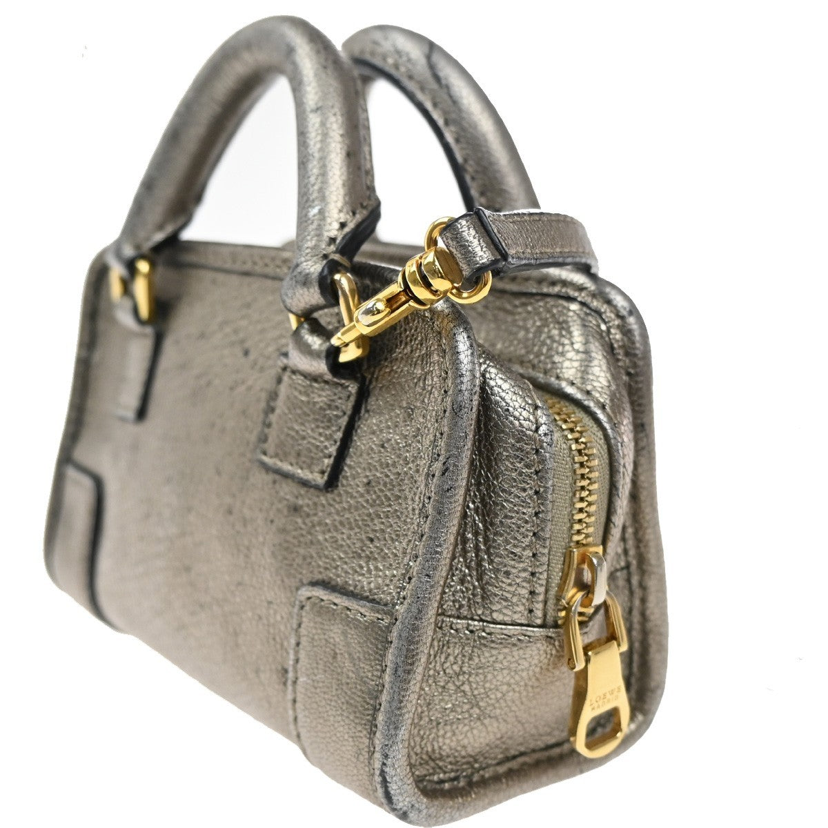 LOEWE Anagram Amazona Logo Mini Shoulder Hand Bag Leather Gray Gold GHW 87MA208
