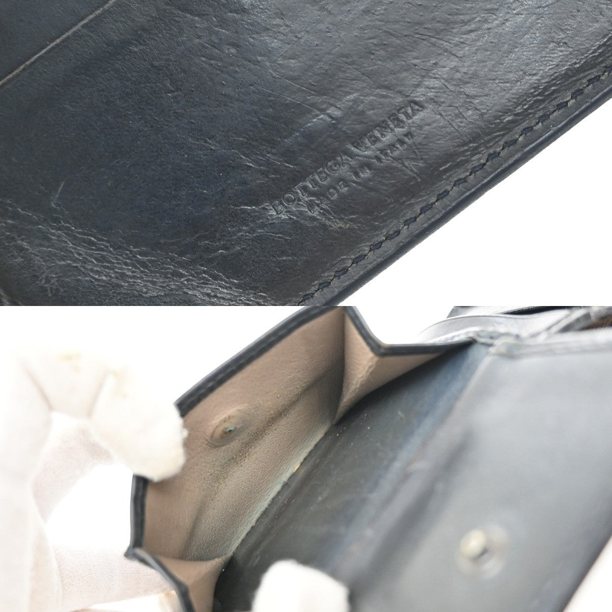 BOTTEGA VENETA Logo Intrecciato Bifold Compact Wallet Leather Navy Blue 07KP151