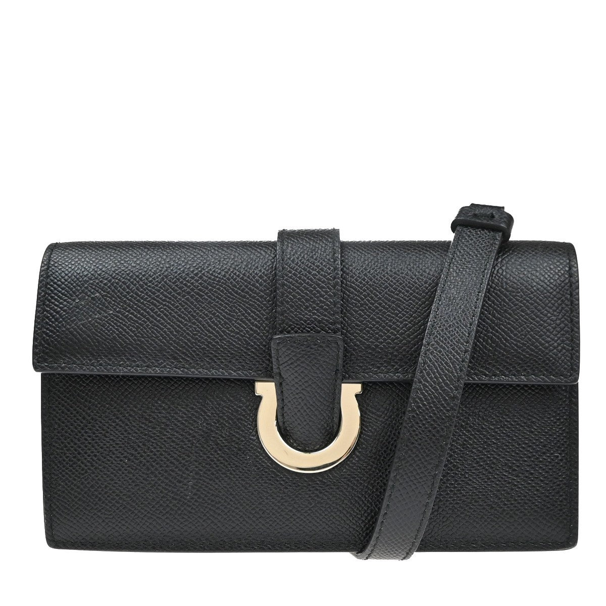 SALVATORE FERRAGAMO Logo Gancini Mini Shoulder Bag Leather Black GHW 37YH951