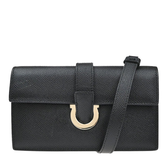 SALVATORE FERRAGAMO Logo Gancini Mini Shoulder Bag Leather Black GHW 37YH951