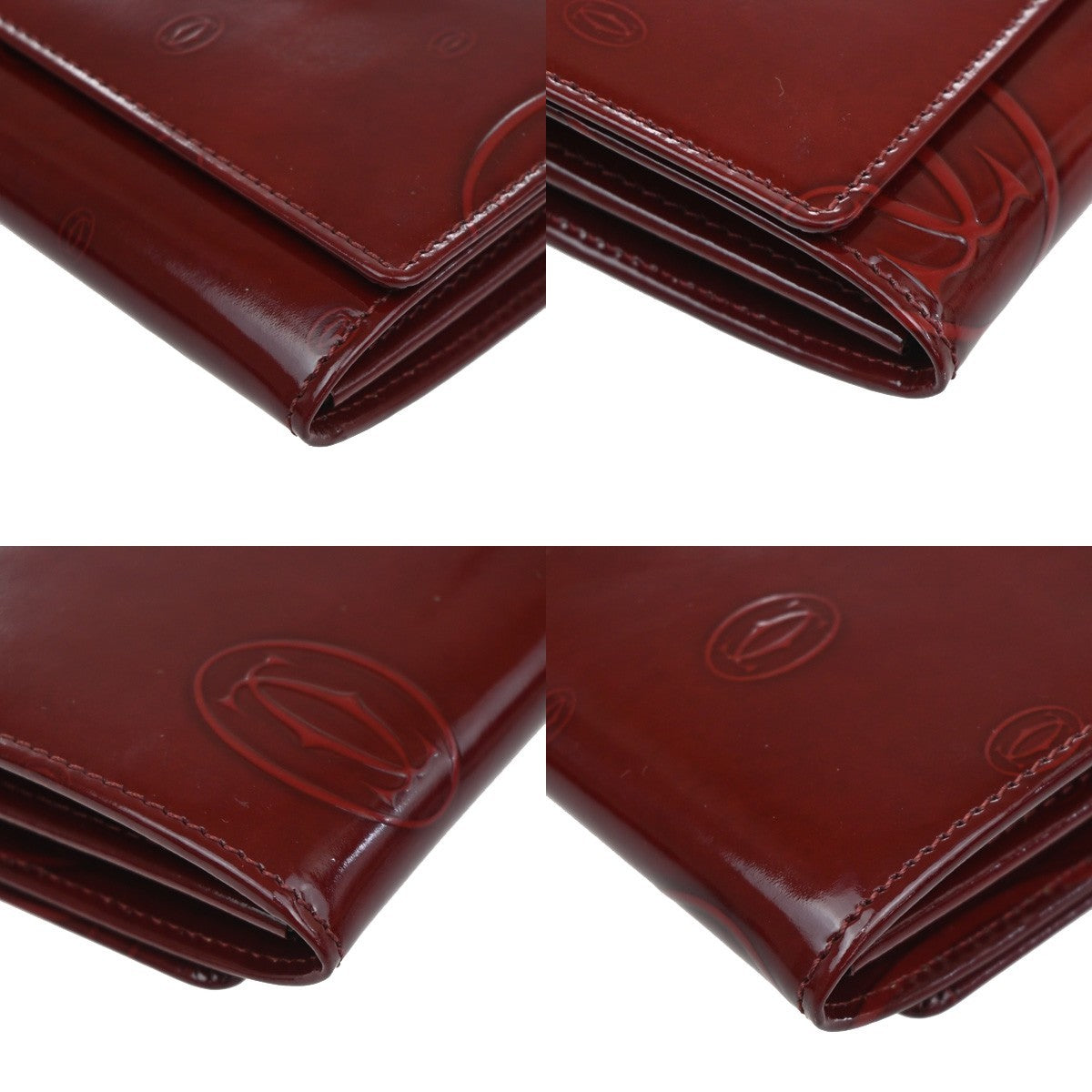 CARTIER 2C Logo Happy Brithday Bifold Wallet Patent Leather Red SHW 66RL556