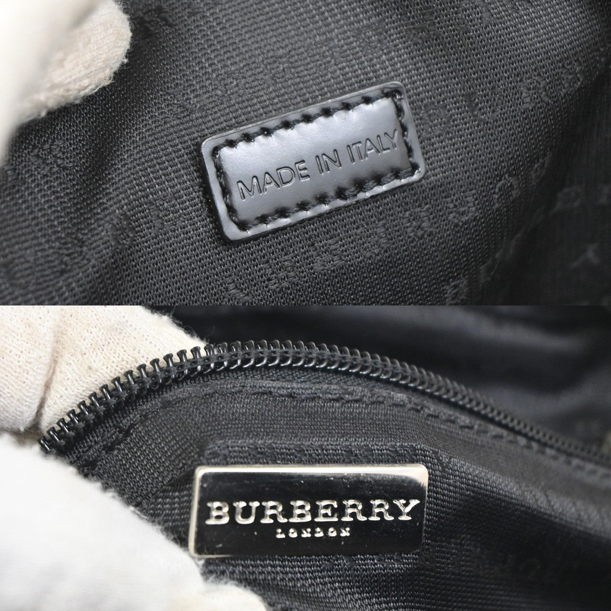 BURBERRY Logo Nova Check Hand Bag Canvas Leather Brown Black  Silver 31TA165
