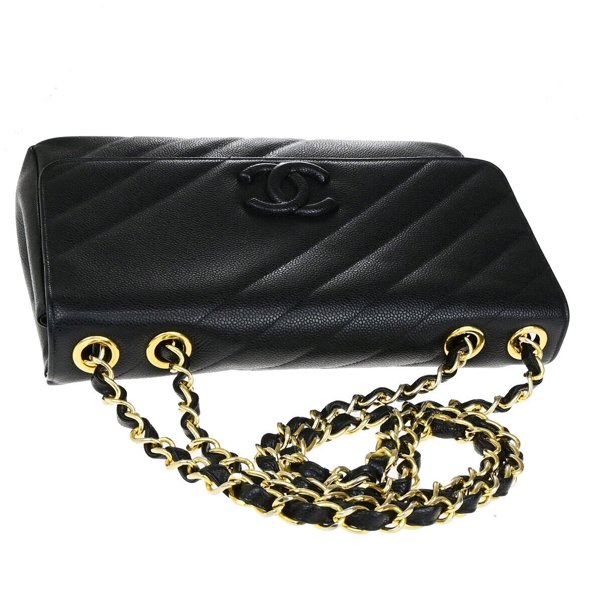 CHANEL CC Bias Stitch Chain Shoulder Bag Grained Calfskin Leather BK 744RK771
