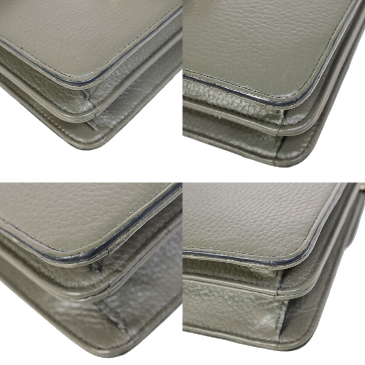 GUCCI Logo Interlocking G Chain Shoulder Bag Leather Gray GHW Italy 52YF630