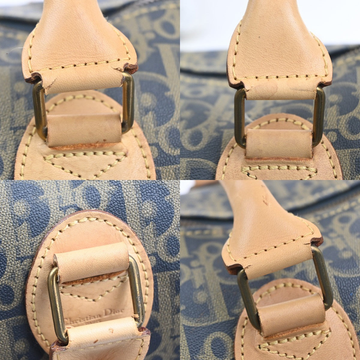 46.Live CHRISTIAN DIOR Trotter Boston Hand Bag PVC Leather Khaki BK 70MA499
