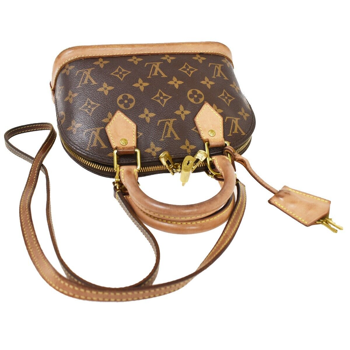 LOUIS VUITTON Alma BB 2Way Hand Bag Monogram Leather Brown Gold M53152 15YC243