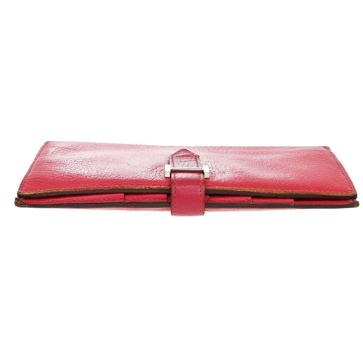 HERMES Logo Bearn Long Bifold Wallet Chevre Leather Pink France 61KP048